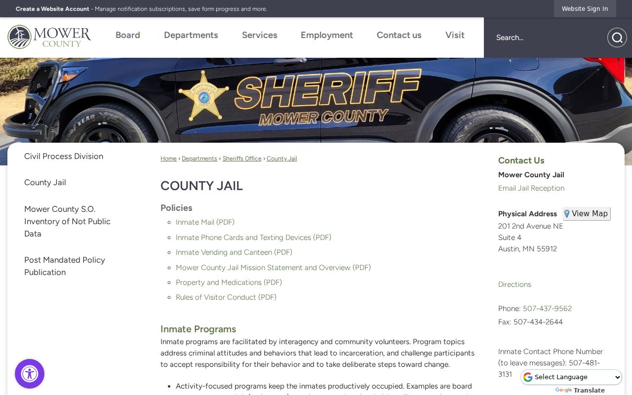 Austin residents directory Mower County jail roster route